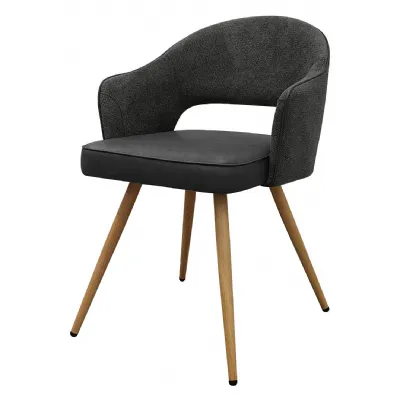 Grey Fabric and Leather Effect Dining Chair Oak Effect Legs