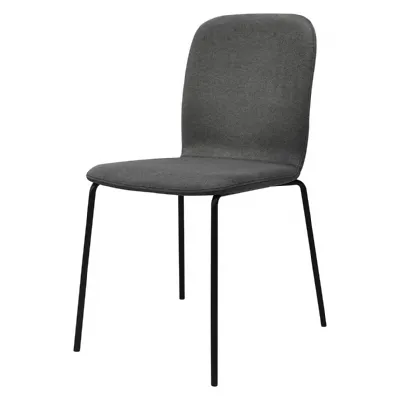 Grey Fabric Stackable Dining Chair Black Metal Legs