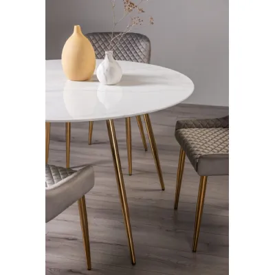 White Marble Glass Round Dining Table Gold Legs