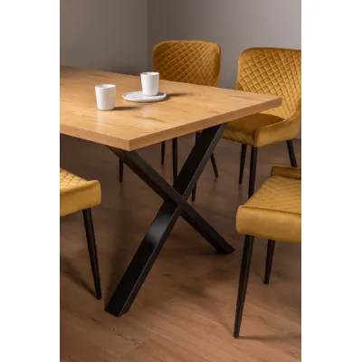 Rustic Oak Top Dining Table X Shape Black Metal Legs