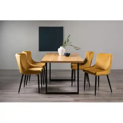 Oak Dining Table 4 Yellow Velvet Chairs Dining Set