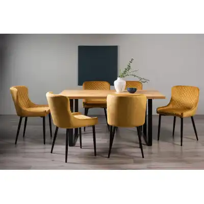 Oak Rectangular Table 6 Yellow Velvet Chairs Dining Set