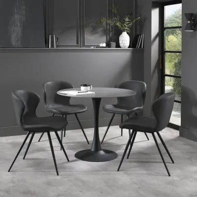 Matte Grey Sintered Stone Top Round Dining Table