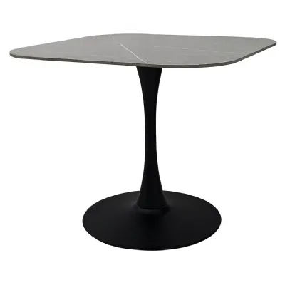 Grey Sintered Stone 90cm Square Bistro Table with Black Base