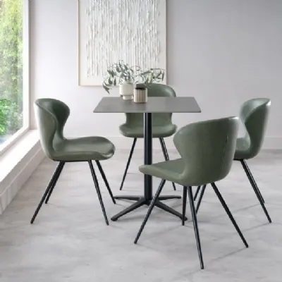 Grey Marble Effect Square Bistro Table with Black Base