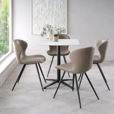 White Marble Effect Square Bistro Table with Black Base