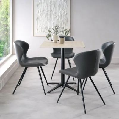 Beige Mable Effect Square Bistro Table with Black Base