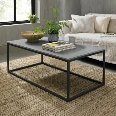 Matt Grey Marble Effect Coffee Table Metal Framed