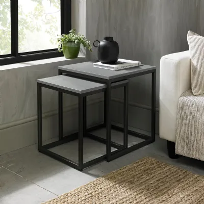 Matt Grey Marble Effect Nest of Lamp Tables Metal Framed