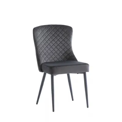 Grey Velvet Quilted Back Dining Chair Metal Legs