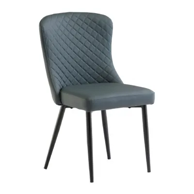 Blue Leather Effect Dining Chair Diamond Stitched Back