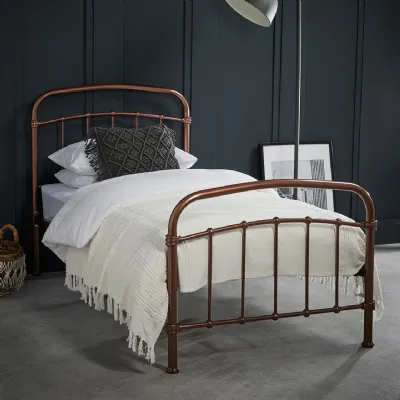 Industrial Copper Painted Metal 3ft Single Bed Frame with Curved Rails