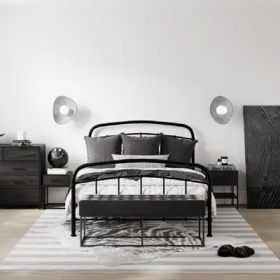 Black Metal 4ft6 Double Bed Frame with Curved Headboard