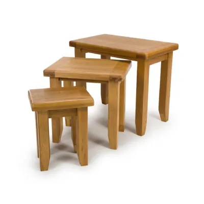 Natural Finish Solid Oak Stackable Nest of 3 Tables