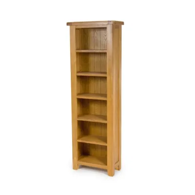 Light Natural Solid Oak Slim Narrow Tall Open Bookcase