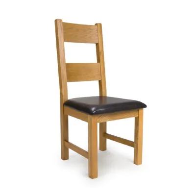 Solid Oak Ladder Back Dining Chair Black Leather Seat