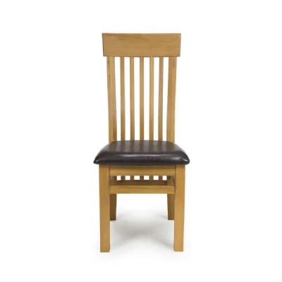 Tall Oak Carved Slat Back Dining Chair Black Leather Seat Cushion