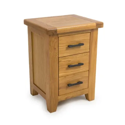 Natural Solid Oak 3 Drawer Bedside Cabinet Table