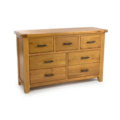 Light Oak 3 Over 4 Drawer Chest of 7 Drawers 130cm Wide