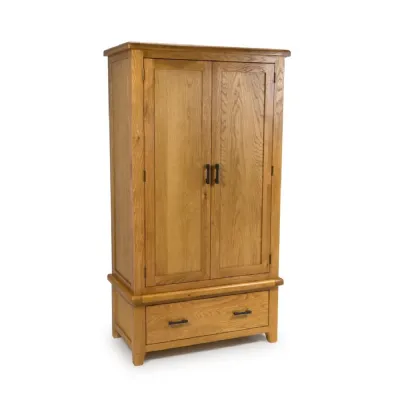 Oak Double Wardrobe with Wide Drawer