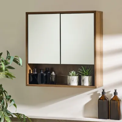 Hampshire Walnut Effect Mirrored Bathroom Wall Cabinet