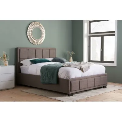 Grey Fabric King Size Bed Padded Headboard