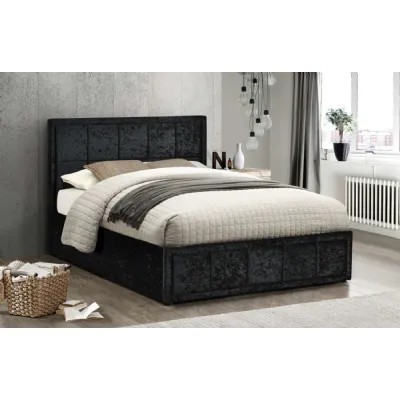Black Crushed Velvet King Size Ottoman Bed Padded Headboard