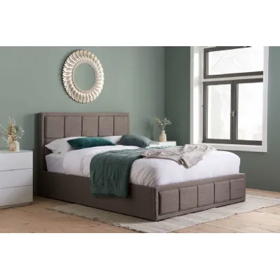 Grey Fabric 5ft King Size Ottoman Bed Padded Headboard