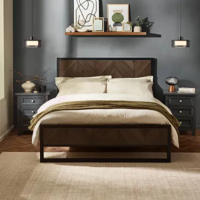 Harrison Black Wood Herringbone Double Bed