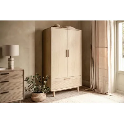 Oak 2 Door 1 Drawer Tall 191cm Double Wardrobe