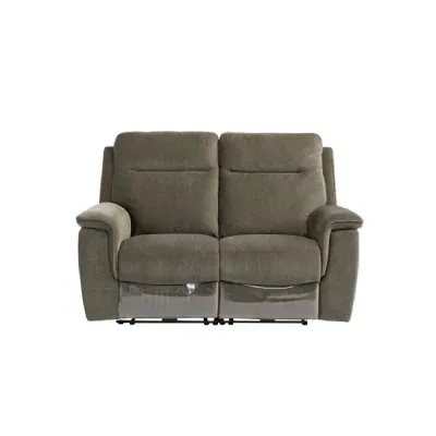 Green Herringbone Fabric Electric Recliner 2 Seater Sofa