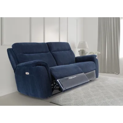 Blue Fabric 3 Seater Electric Recliner Sofa with USB Charger