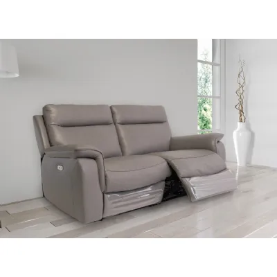 Grey Leather 3 Seat Electric Recliner Sofa with USB Charger