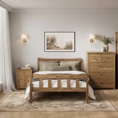 Natural Solid Pine 4ft6 Double Bed Frame with Aztec Wax Finish