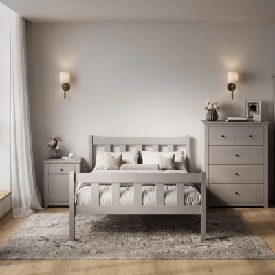 Modern Grey Solid Pine 5ft King Size Bed with Slatted Headboard