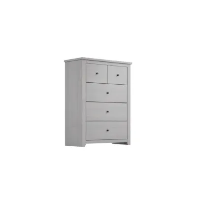 Modern Grey 5 Drawer Chest with Rustic Metal Handles