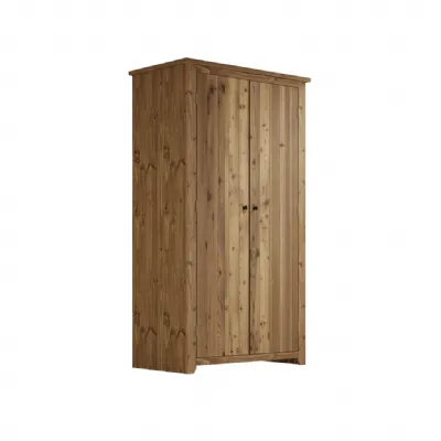 Natural Pine Wax Finish 2 Door Double Wardrobe with Hanging Rail and Shelf