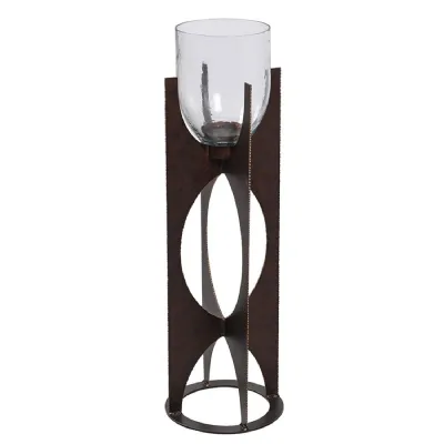 Large Hammered Glass and Metal Circle Candle Holder