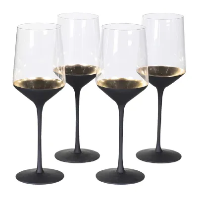 Set of 4 Black and Gold Stem White Wine Glasses