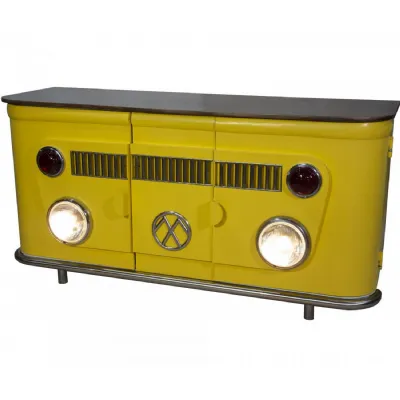 Vintage Yellow and Brown VW Inspired Sideboard with Headlights
