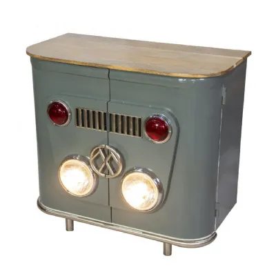 Retro Grey VW Style Mango Wood Top Cabinet with Functional Headlights