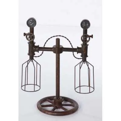 Industrial Inspired Upcycled Furniture Reclaimed Twin Pipe Themed Table Lighting Lamp 44 x 56cm