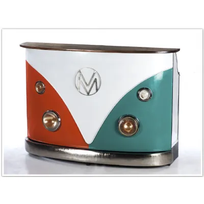 Retro Camper Style Van Bar Counter with Front Lights and Bottle Storage