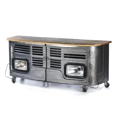 Industrial Style Reclaimed Truck Front TV Unit with Headlight Lamps