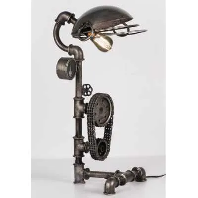 Upcycled Lighting And Furniture Metal Industrial Steampunk Cooking Pot And Cogs Table Lamp 36X29X69cm