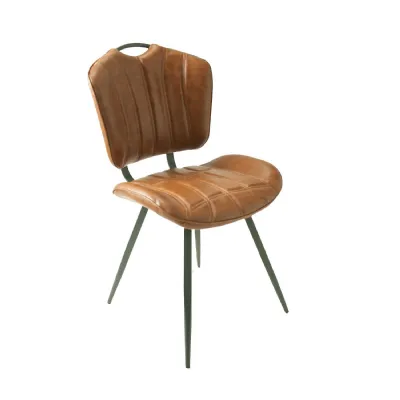 Modern Tan PU Leather Upholstered Dining Chair with Black Steel Legs