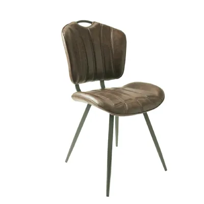 Modern Brown PU Leather Upholstered Dining Chair with Grey Steel Legs