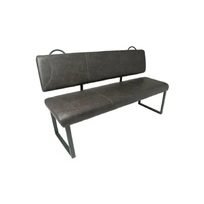 Dark Grey PU Leather Padded and Steel Dining Bench with Backrest