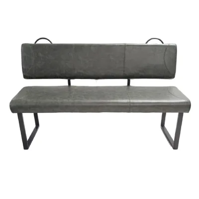 Dark Green Vegan Leather Dining Bench with Padded Backrest