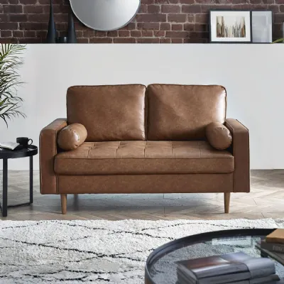 Henley 2 Seater Sofa Brown Faux Leather
